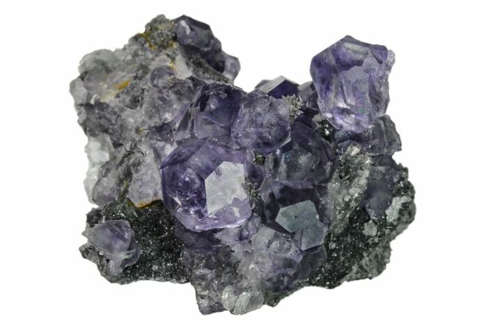 Purple Cuboctahedral Fluorite Crystals on Quartz - China #161813